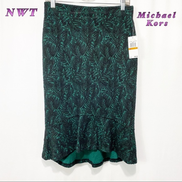 Michael Kors Dresses & Skirts - NWT-Michael Kors-Green and Black Embroidered Skirt Flare hem S